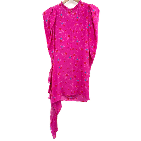 MAGDA BUTRYM Carlton Dress Ruched Mini Dress Hot Pink Silk Ruffles Floral Print - Picture 7 of 16